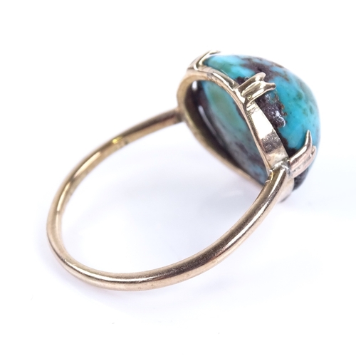 1157 - An early 20th century 9ct gold cabochon turquoise matrix ring, setting height 13.6mm, turquoise dept... 