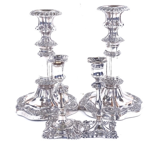 1620 - A pair of Victorian silver plate on copper telescopic table candlesticks, and a pair of silver plate... 