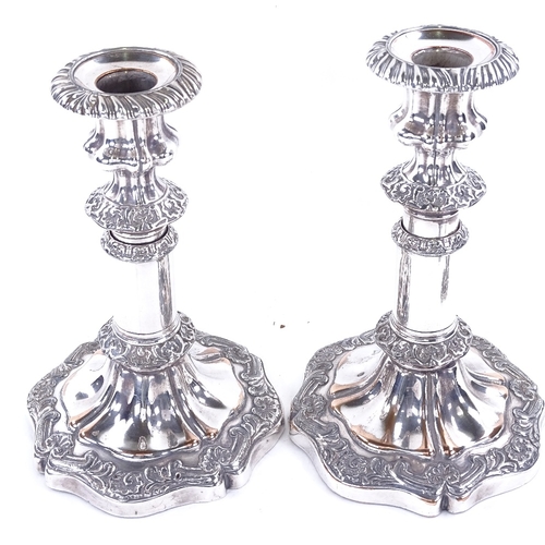 1620 - A pair of Victorian silver plate on copper telescopic table candlesticks, and a pair of silver plate... 