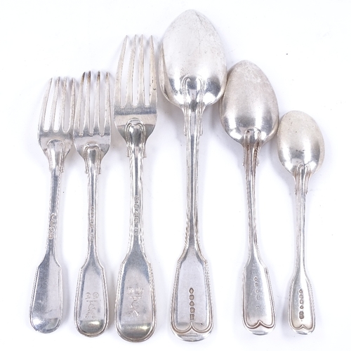 1622 - A group of Georgian and Victorian silver Fiddle and Thread pattern flatware, including tablespoons, ... 