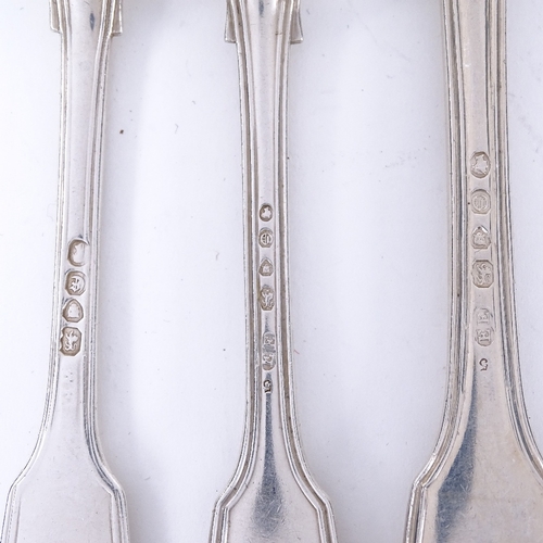 1622 - A group of Georgian and Victorian silver Fiddle and Thread pattern flatware, including tablespoons, ... 