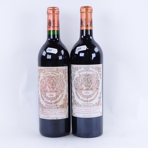 607 - 2 Bottles of red Bordeaux wine, Chateau Pichon-Longueville au Baron de Pichon-Longueville , vintage ... 