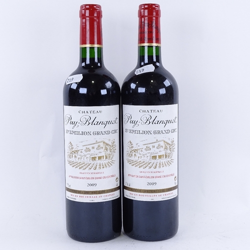 612 - 2 bottles of red Bordeaux wine, 2009 Chateau Puy-Blanquet, Saint-Emilion Grand Cru, 75cl