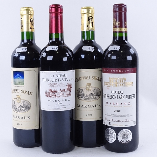 617 - 4 bottles of red Bordeaux/ Margaux wine, 2x Chateau Siran 2005/06, Chateau Durfort-Vivens 2005, Chat... 