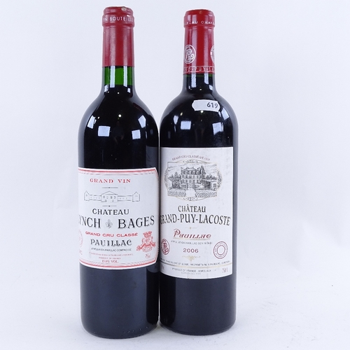 619 - 2 bottles of red Bordeaux wine, Pauillac, Lynch Bages 2002 and Grand-Puy-Lacoste 2006, 75cl