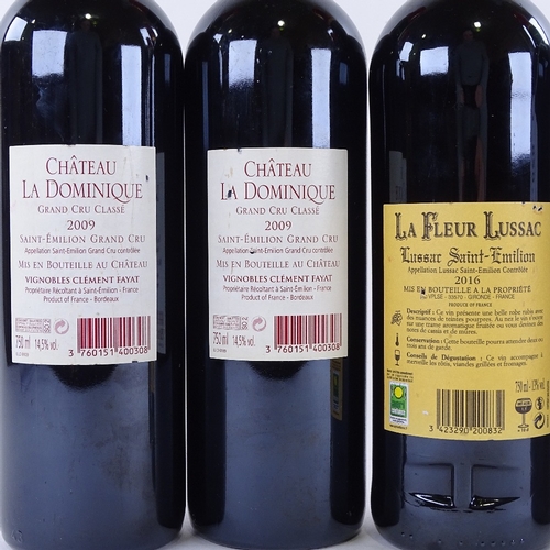 620 - 4 Bottles of red Bordeaux / Saint-Emilion wine, 2 x Chateau La Dominique 2009, Chateau Puy-Blanquet ... 