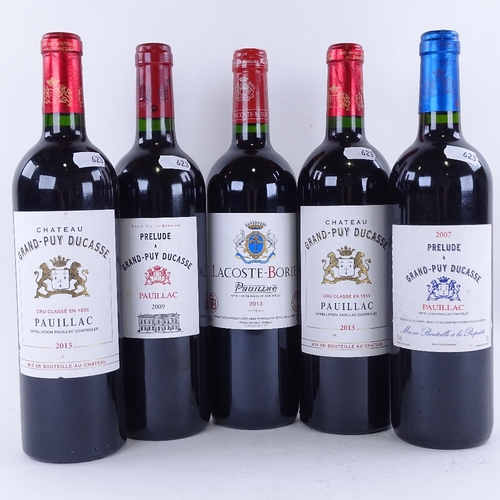 623 - 5 bottles of red Bordeaux / Pauillac wine, 2 x 2013 Grand-Puy Ducasse, 2 x Prelude Grand-Puy Ducasse... 