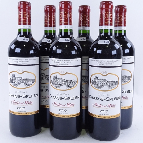 624 - 6 bottles of red Bordeaux wine, 2010 Chateau Chasse-Spleen, Moulis en Medoc, Cru Bourgeois Exception... 