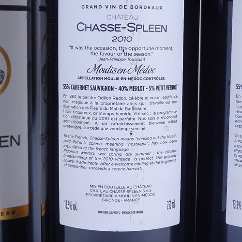 624 - 6 bottles of red Bordeaux wine, 2010 Chateau Chasse-Spleen, Moulis en Medoc, Cru Bourgeois Exception... 