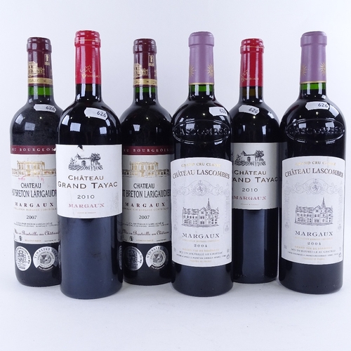 626 - 6 bottles of red Bordeaux /Margaux wine, 2 x Chateau Lascombes 2004, 2 x Chateau Grand Tayac 2010, 2... 