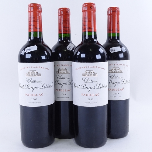 628 - 4 bottles of red Bordeaux wine, 2009 Chateau Haut-Bages Liberal, 5th Growth Grand Cru Classe, Pauill... 