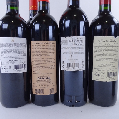 630 - 6 bottles of red Bordeaux wine, Mouton Cadet 2009/11, 2x Grand Vin de Reignac 2014, 2 x Chateau Les ... 