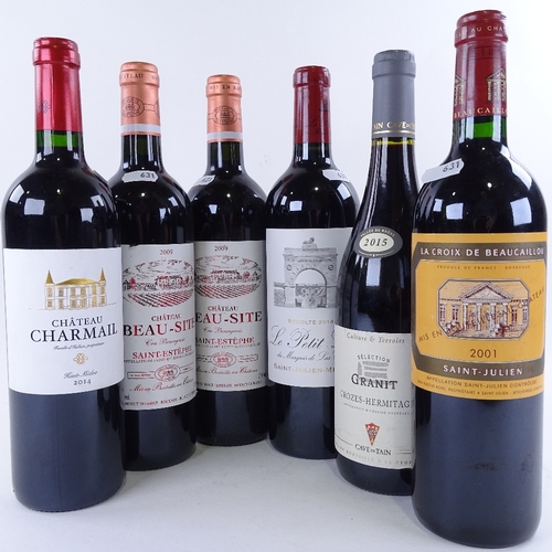 631 - 6 bottles of French wine, 2x Chateau Beau-Site 2009, La Croix de Beaucaillou 2001, Leoville - Le Pet... 