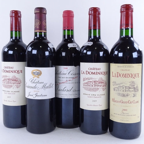 633 - 5 bottles red Bordeux wine, 3 x Chateau La Doninique, Saint-Emilion (1)2001 / (2)2009, 2 x Haut Medo... 