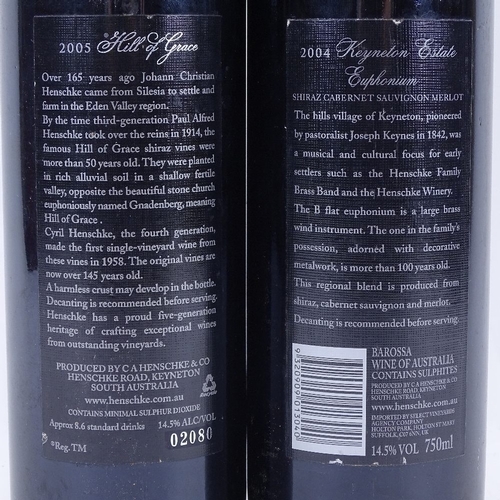 636 - 2 bottles of Australian red wine by Henschke, 2005 Hill of Grace, Eden Valley, Shiraz, 2004 Keyneton... 