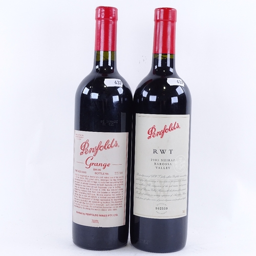 637 - 2 bottles of Australian red wine by Penfolds, 2005 Penfolds Grange Bin 95, bottle No. 77790, 2005 RW... 