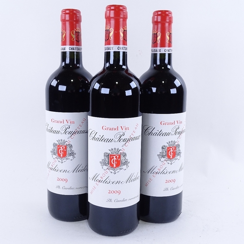 639 - 3 bottles of Bordeaux red wine from Chateau Poujeaux, Moulis-en-Medoc,	all 2009 Chateau Poujeaux, 75... 