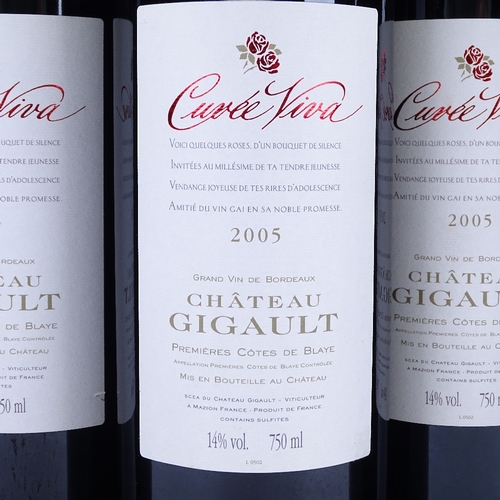 641 - 6 bottles of mature red Bordeaux wine, 2005 Chateau Gigault, Cuvee Viva, Cotes de Blaye, 75cl