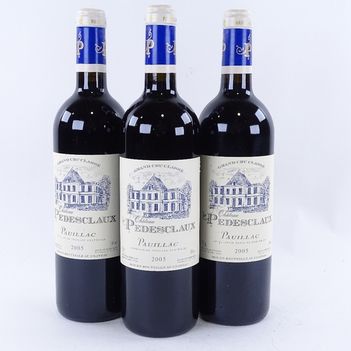 642 - 3 bottles of red Bordeaux wine, 2005 Chateau Pedesclaux, 5th Growth Grand Cru Classe, Pauillac, 75cl