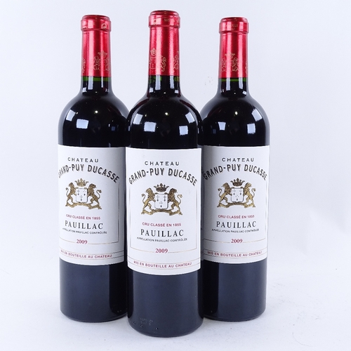 643 - 3 bottles of red Bordeaux wine, 2009 Chateau Grand-Puy-Ducasse, 5th growth Grand Cru Classe, Pauilla... 