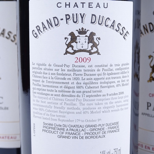 643 - 3 bottles of red Bordeaux wine, 2009 Chateau Grand-Puy-Ducasse, 5th growth Grand Cru Classe, Pauilla... 