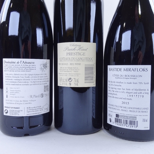 645 - 5 bottles of red wine from the southern Rhone and Languedoc, 2 x 2009 Chateau Puech-Haut, Cuvee Pres... 