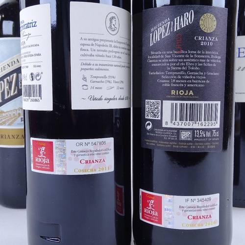 655 - 6 bottles of Rioja wine, 3 x 2010 Lopez de Haro, Crianza, 3 x 2011 Finca la Emperatriz, Crianza, 75c... 