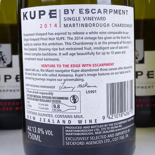 665 - 6 bottles of New Zealand single vineyard Chardonnay wine, 2014 Escarpment, Kupe, Martinborough, 75cl