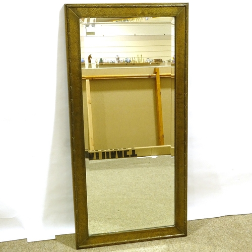 206 - An anodised metal-framed rectangular wall mirror, with ribbon and thread moulding, overall 120cm x 5... 