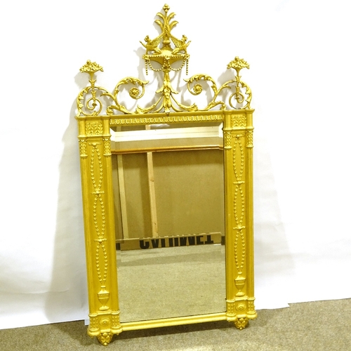 208 - An ornate 19th century gilt-gesso framed wall mirror, with acanthus and dragon design finial, overal... 