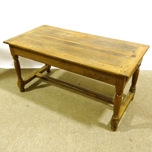 244 - An 18th/19th century oak farmhouse refectory table, with plank top and stretcher base, 145cm x 72cm