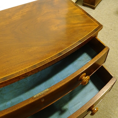 248 - A Regency mahogany and rosewood crossbanded bow-front chest of 4 long drawers, with mother-of-pearl ... 