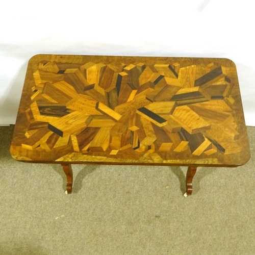 249 - An unusual 19th century specimen wood centre standing stretcher table, with optical illusion parquet... 