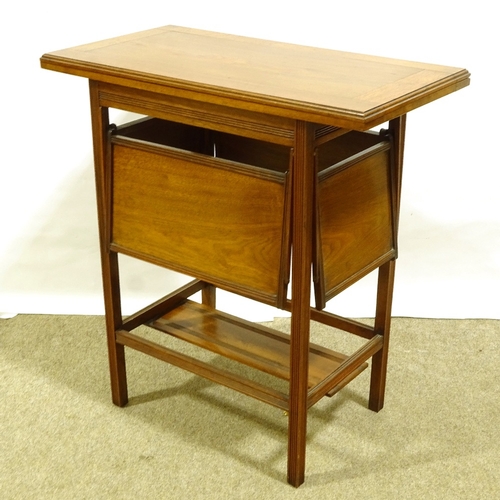 345 - A Victorian Aesthetic Movement fold over table, with fold-out shelves below, 71cm x 38cm