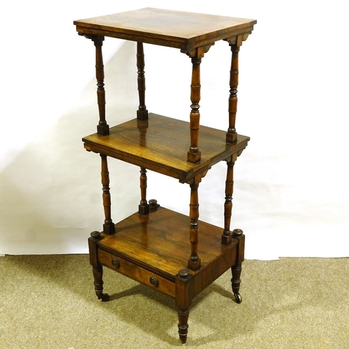 395 - A Victorian rosewood 3-tier whatnot with drawer fitted base, 46cm x 37cm, height 108cm