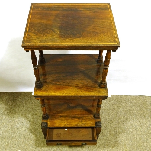 395 - A Victorian rosewood 3-tier whatnot with drawer fitted base, 46cm x 37cm, height 108cm