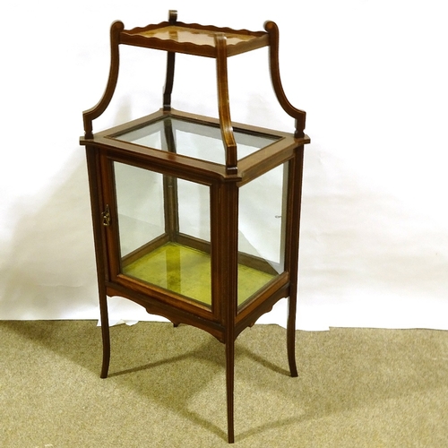 397 - An Edwardian mahogany centre standing display cabinet with shelf above, 50cm x 38cm