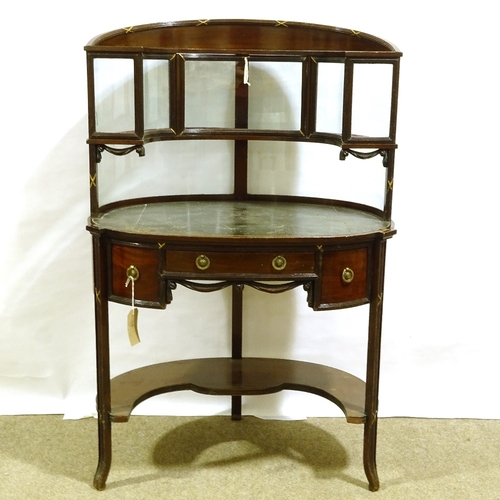 556 - An unusual Edwardian mahogany writing desk, with curved glass-panelled upper section, glass-panelled... 