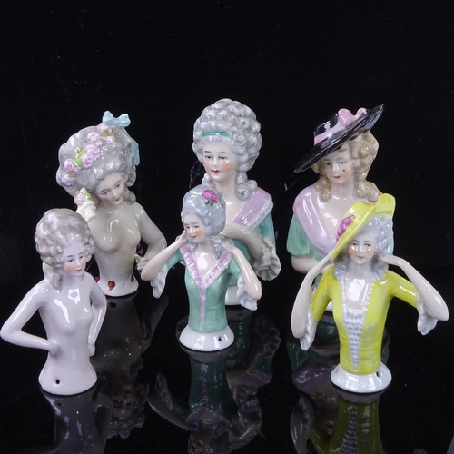 291 - A group of 6 porcelain Boudoir half dolls, early 20th century, largest height 11cm (6)