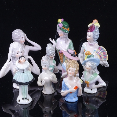 292 - A group of porcelain Boudoir half dolls, early 20th century, largest height 9cm (10)