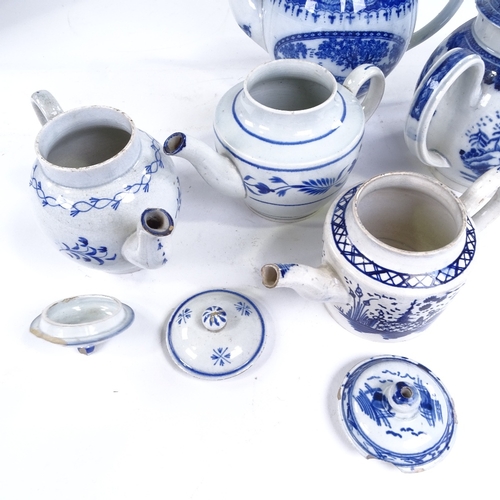 294 - 5 English blue and white teapots, including 18th century Leeds Pearlware (A/F) (5)