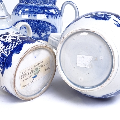 294 - 5 English blue and white teapots, including 18th century Leeds Pearlware (A/F) (5)