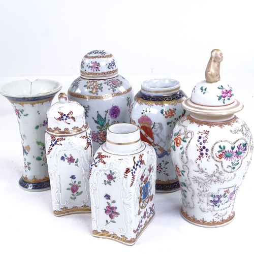 295 - A group of Samson armorial porcelain jars and vases, largest height 16cm (6) (A/F)