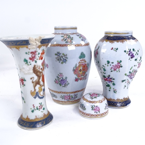 295 - A group of Samson armorial porcelain jars and vases, largest height 16cm (6) (A/F)