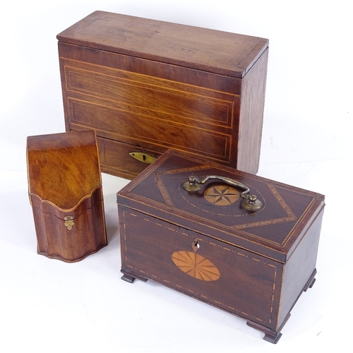 316 - A Victorian mahogany tea caddy in the form of a knife box, height 14cm, width 9cm, a mahogany jewel ... 