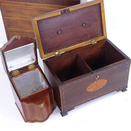 316 - A Victorian mahogany tea caddy in the form of a knife box, height 14cm, width 9cm, a mahogany jewel ... 