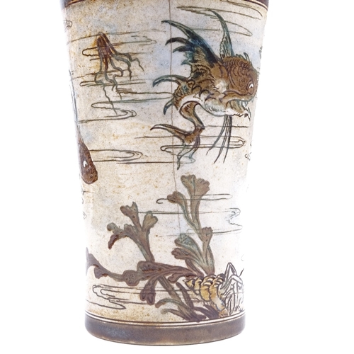 22 - MARTIN BROTHERS - salt glaze stoneware beaker with hand painted and incised caricature fish and crus... 