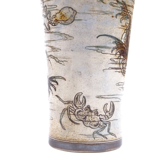 22 - MARTIN BROTHERS - salt glaze stoneware beaker with hand painted and incised caricature fish and crus... 