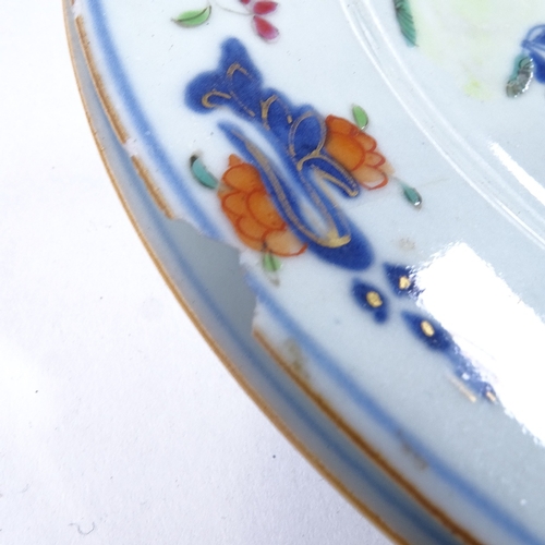 536 - 3 Chinese porcelain dishes with hand painted decoration, 22cm across