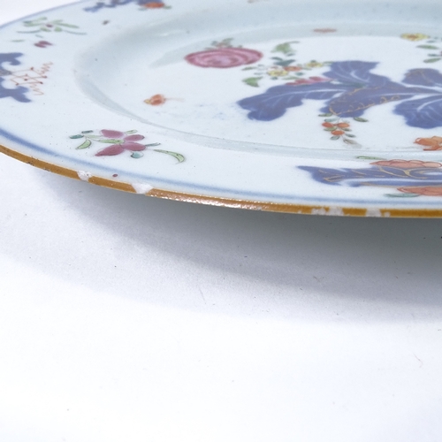 536 - 3 Chinese porcelain dishes with hand painted decoration, 22cm across